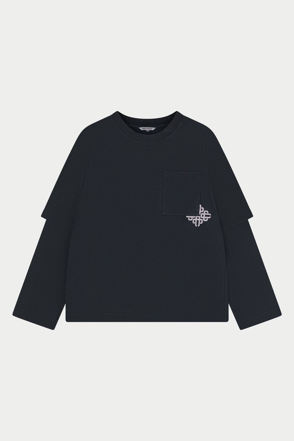 WASHED DOUBLE LAYER EMBLEM LONG SLEEVE T-SHIRT - BLACK
