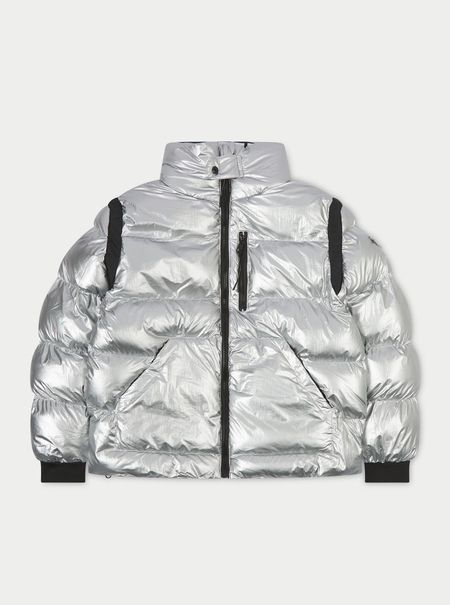 Silver Metallic Textured Puffer | The Couture Club