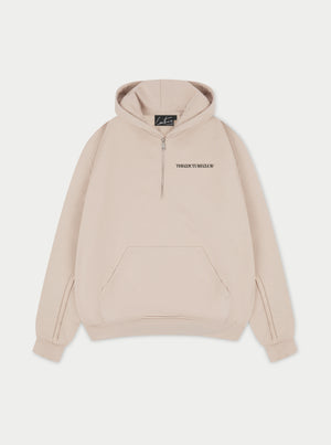 RAW SEAM QUARTER ZIP HOODIE - BEIGE