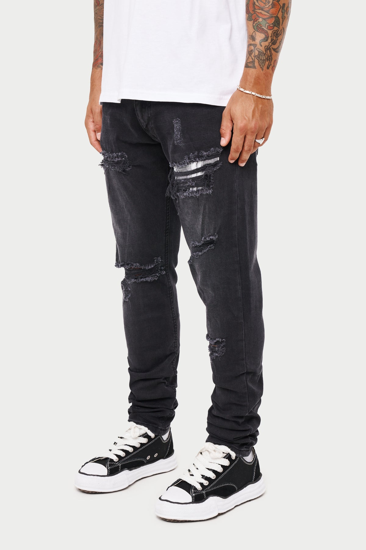 RIP AND REPAIR STACKED JEANS - BLACK WASH – The Couture Club
