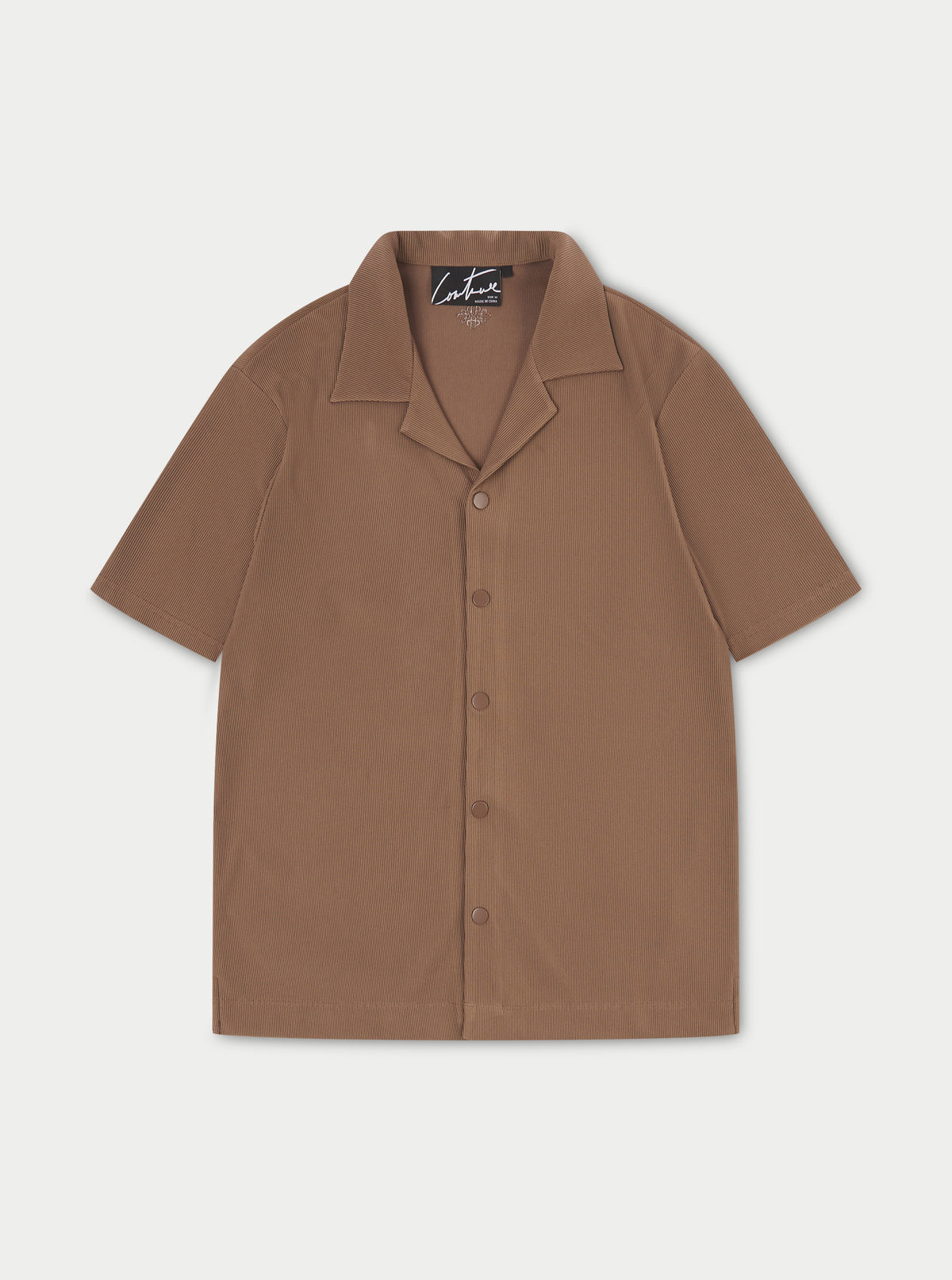 RIB TEXTURED SHORT SLEEVE SHIRT - BROWN