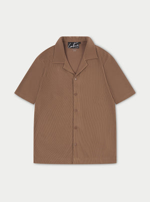 RIB TEXTURED SHORT SLEEVE SHIRT - BROWN