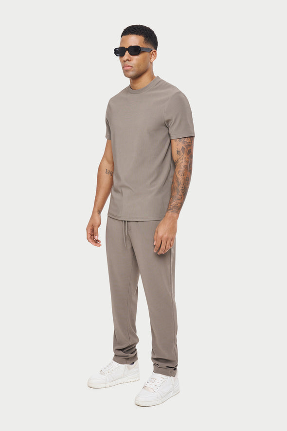 RIB TEXTURED TAPERED TROUSERS - GREY