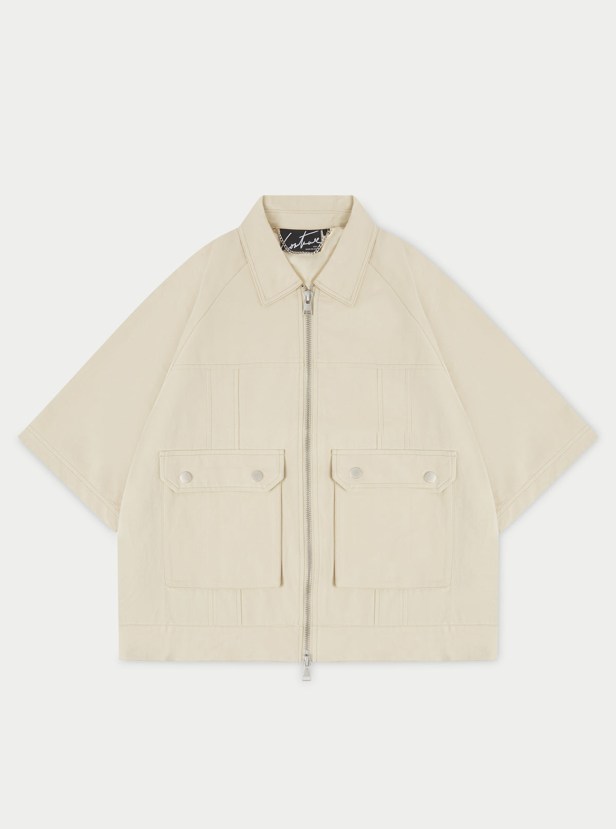 RELAXED CARGO CONTRAST STITCH OVERSHIRT - LIGHT BEIGE – The Couture Club