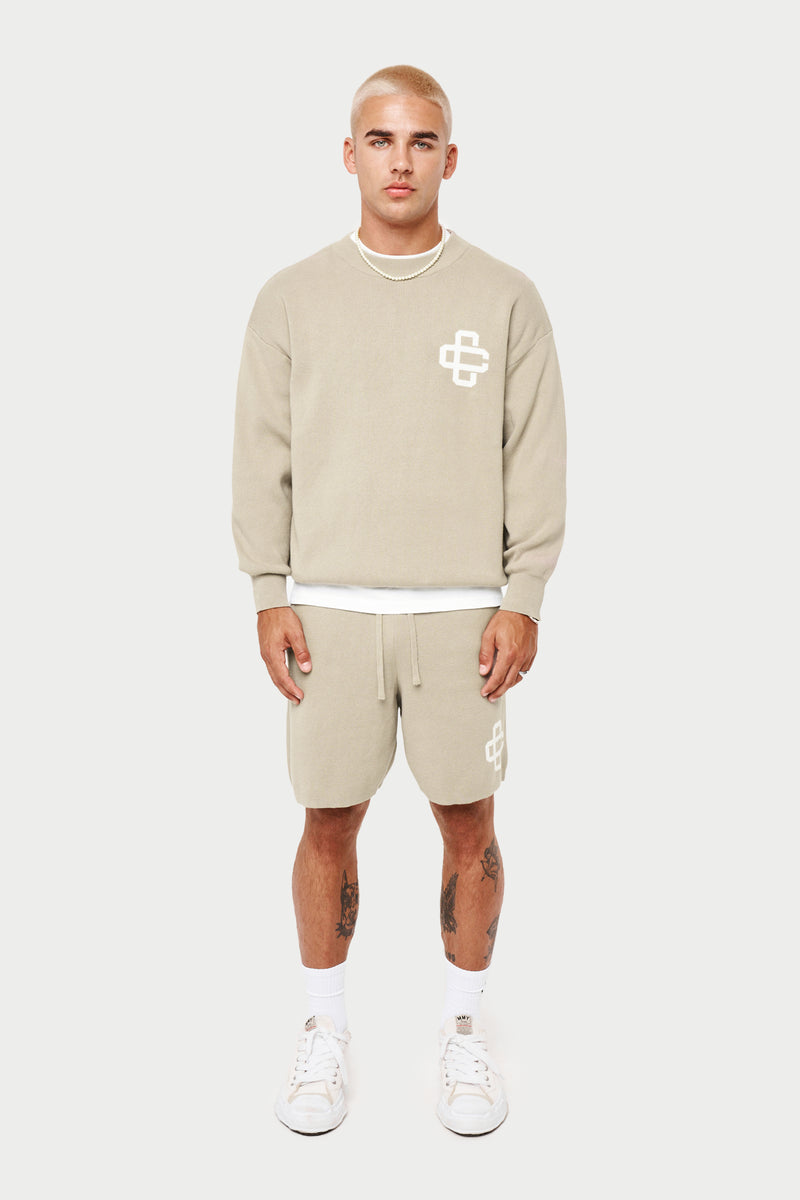 EMBLEM RELAXED KNITTED CREW - BEIGE