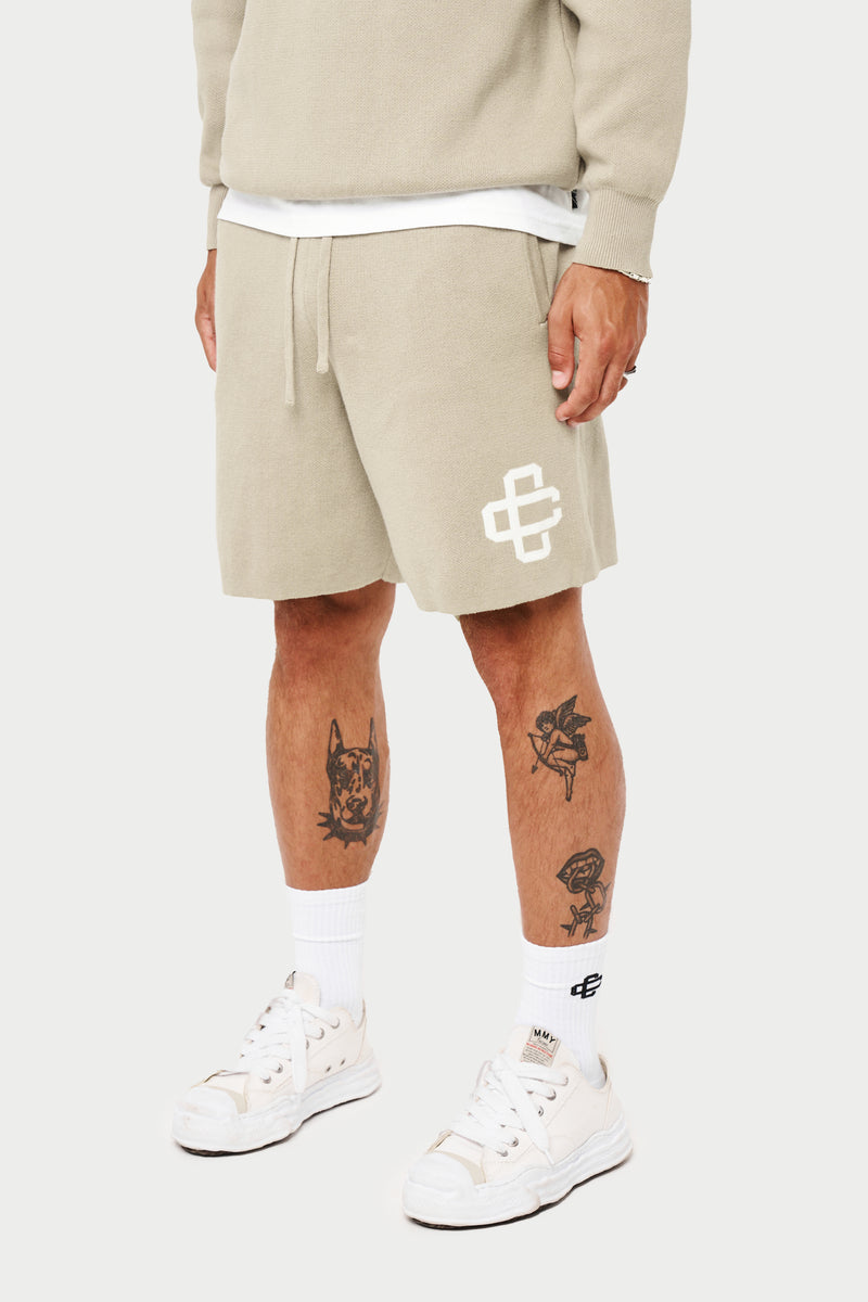 EMBLEM RELAXED KNITTED SHORTS - BEIGE