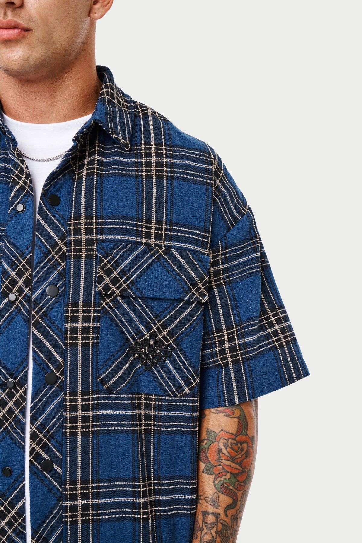 EMBLEM FLANNEL OVERSHIRT - BLUE – The Couture Club