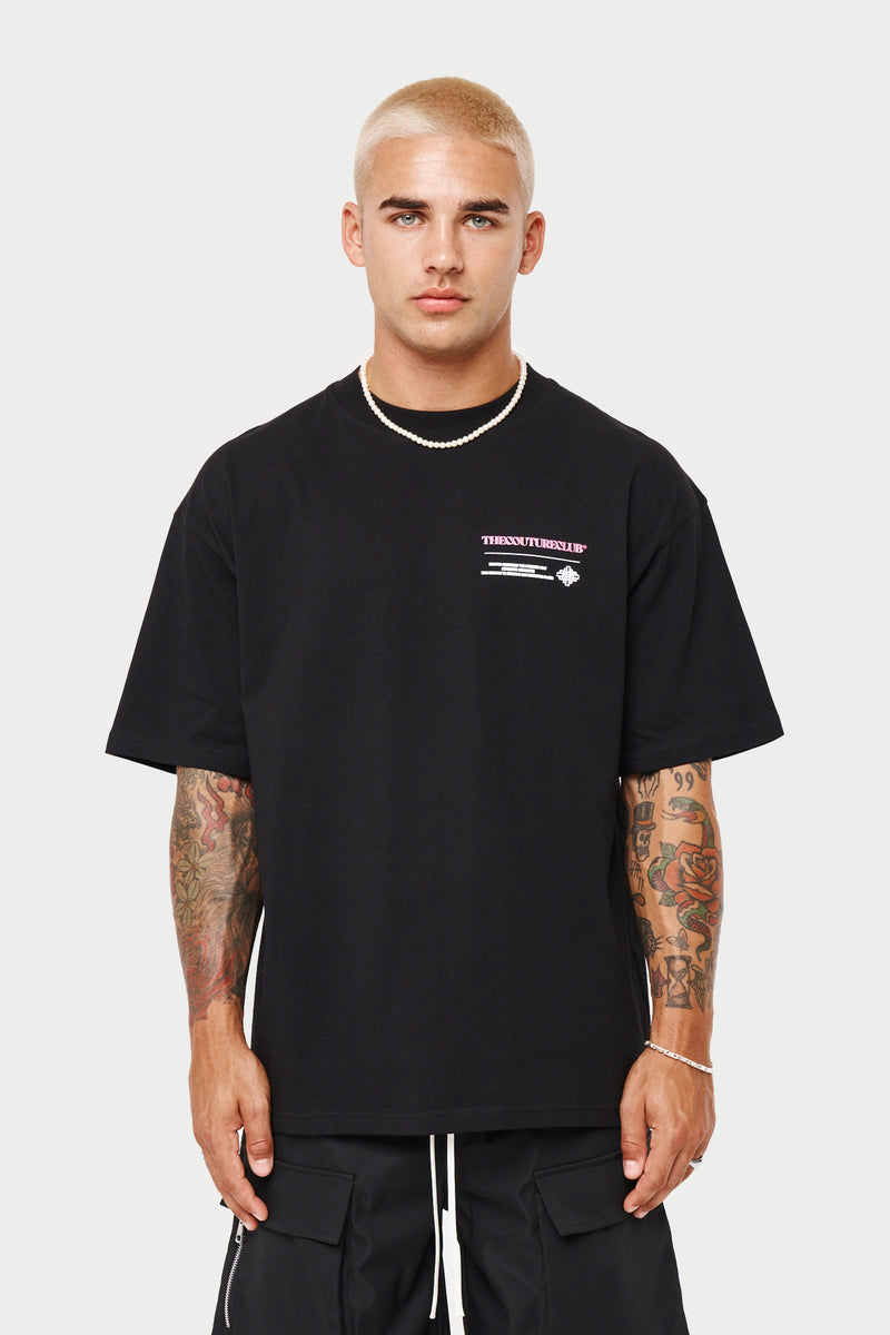 PINK MULTI GRAPHIC BRANDED T-SHIRT - BLACK