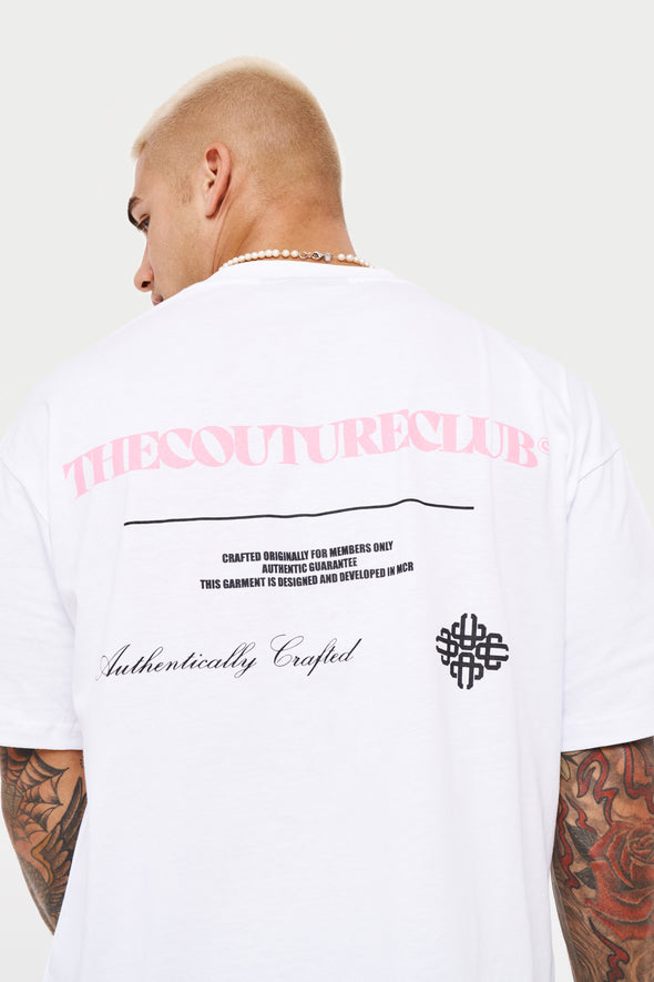 PINK MULTI GRAPHIC BRANDED T-SHIRT - WHITE