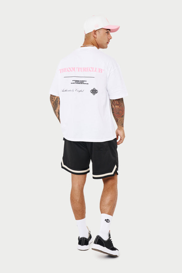 PINK MULTI GRAPHIC BRANDED T-SHIRT - WHITE