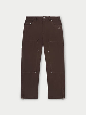 TWILL RIVET DETAIL CARPENTER PANT - DARK BROWN
