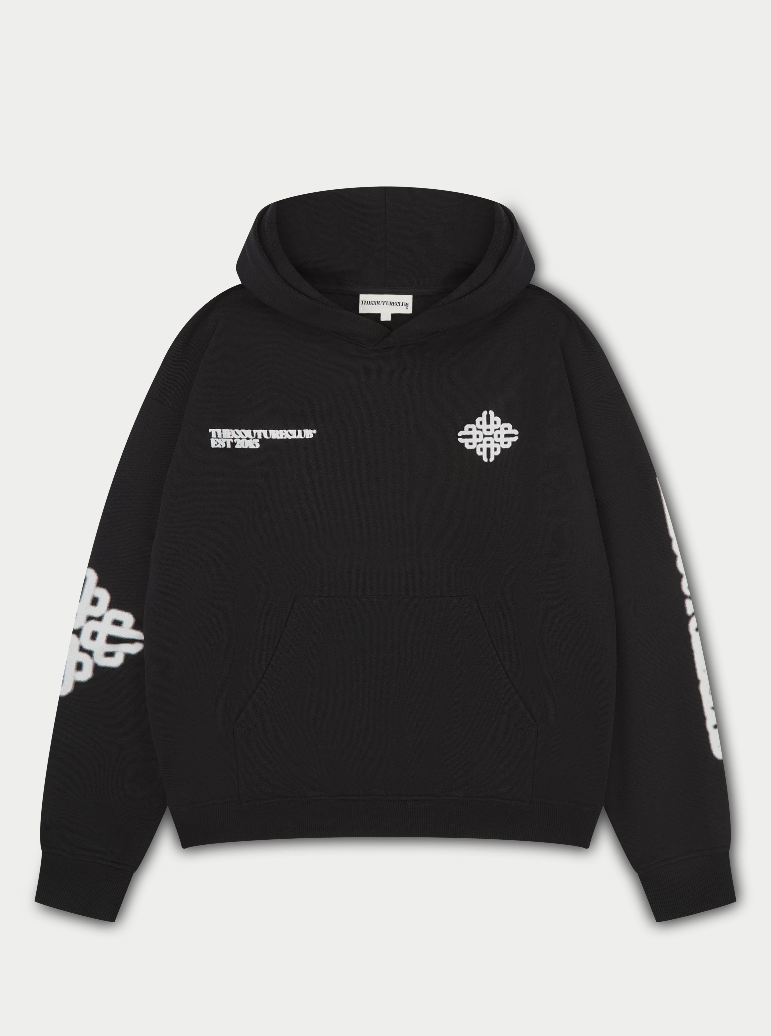 BLURRED EMBLEM GRAPHIC HOODIE BLACK – The Couture Club