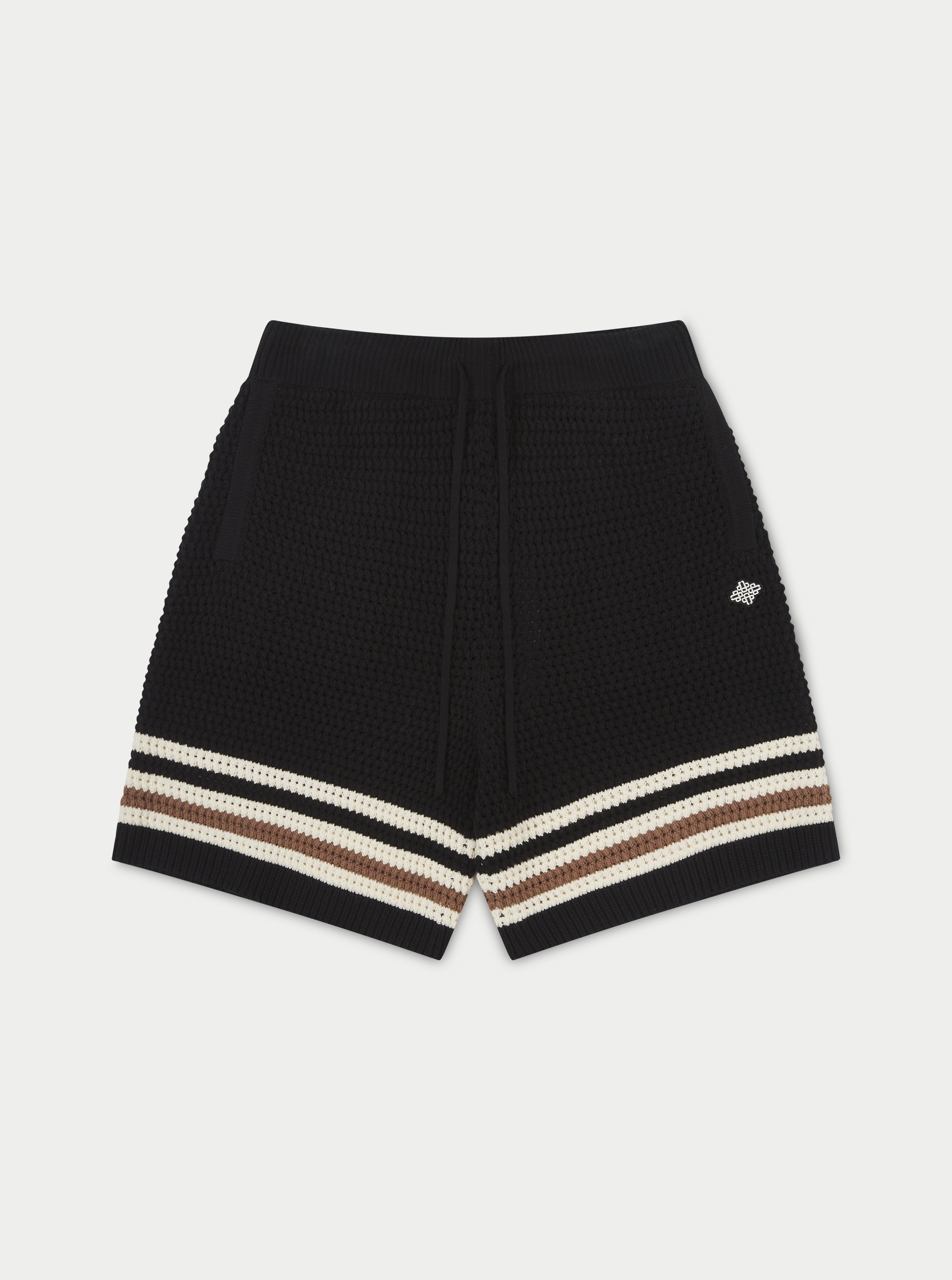 STRIPE TRIM CROCHET KNITTED SHORTS - BLACK – The Couture Club