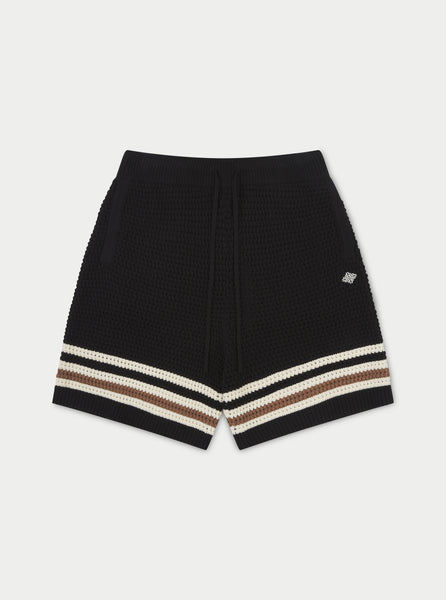 STRIPE TRIM CROCHET KNITTED SHORTS - BLACK – The Couture Club