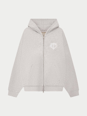 HEAVYWEIGHT MONOGRAM APPLIQUE EMBLEM ZIP THROUGH - GREY MARL