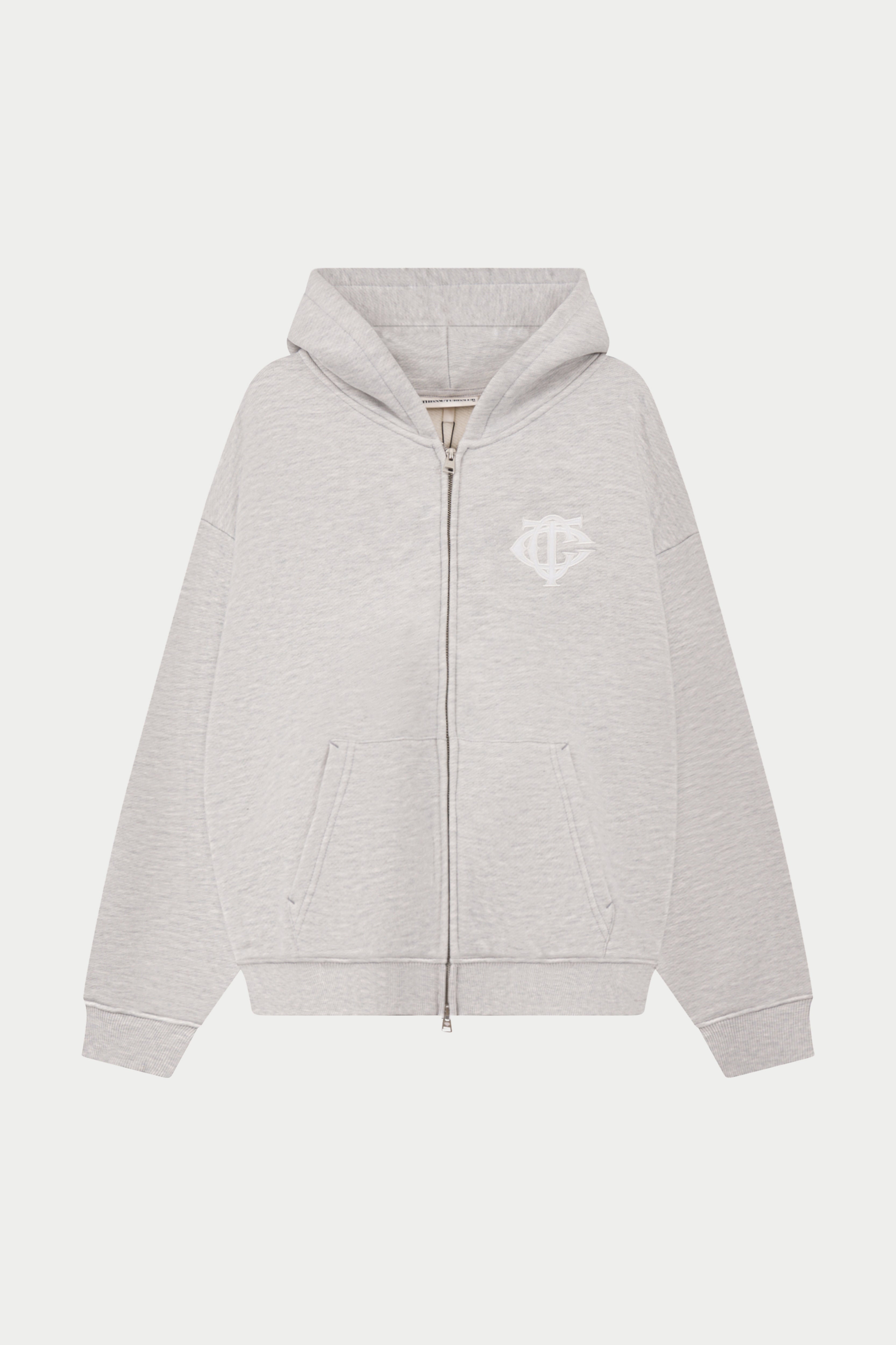 HEAVYWEIGHT MONOGRAM APPLIQUE EMBLEM ZIP THROUGH - GREY MARL