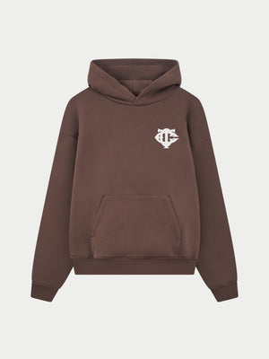 HEAVYWEIGHT MONOGRAM APPLIQUE EMBLEM HOODIE - BROWN