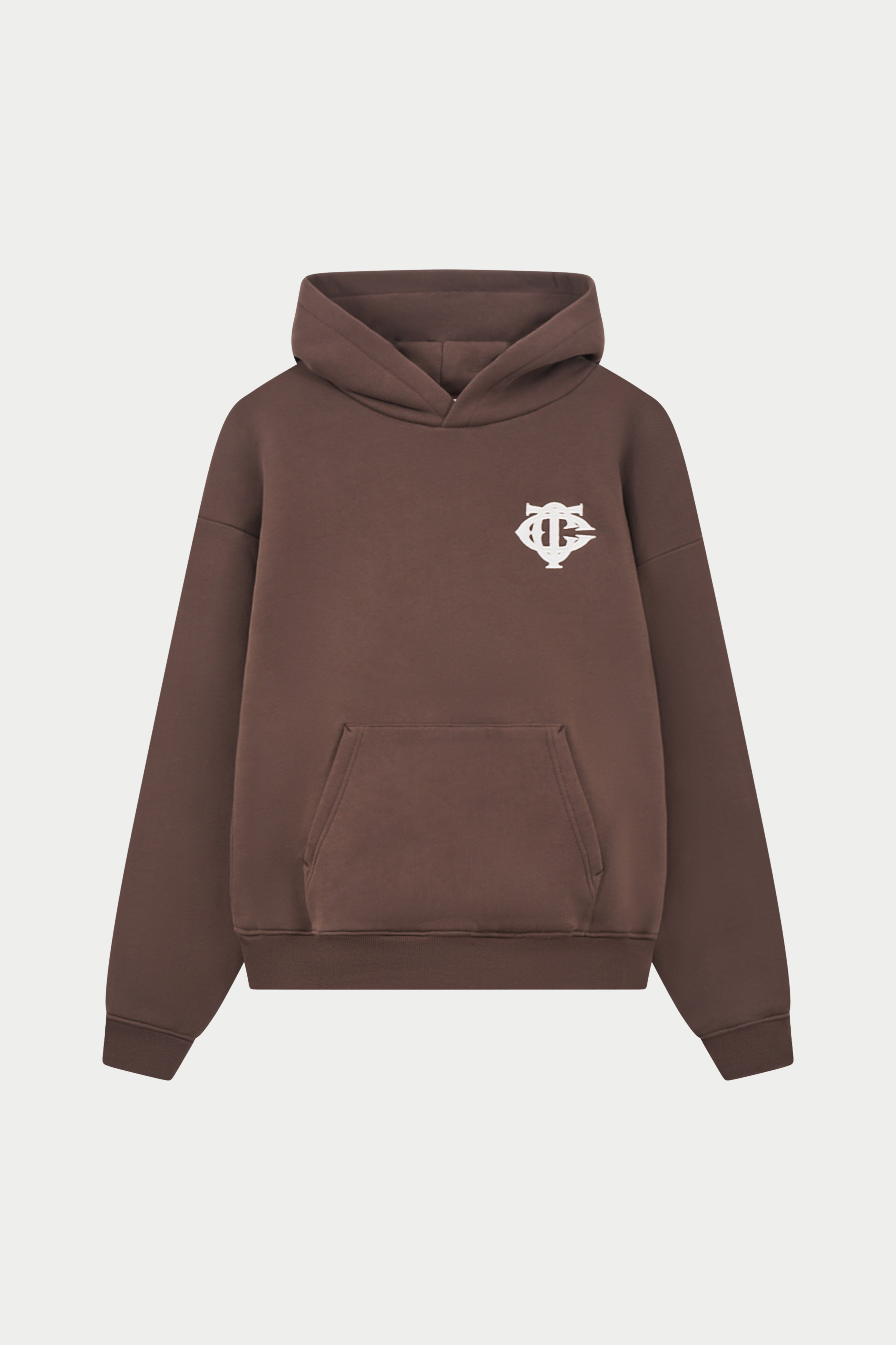 HEAVYWEIGHT MONOGRAM APPLIQUE EMBLEM HOODIE - BROWN