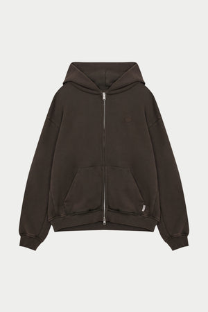 LAUNDERED CLASSICS ZIP THROUGH HOODIE - WASHED BROWN