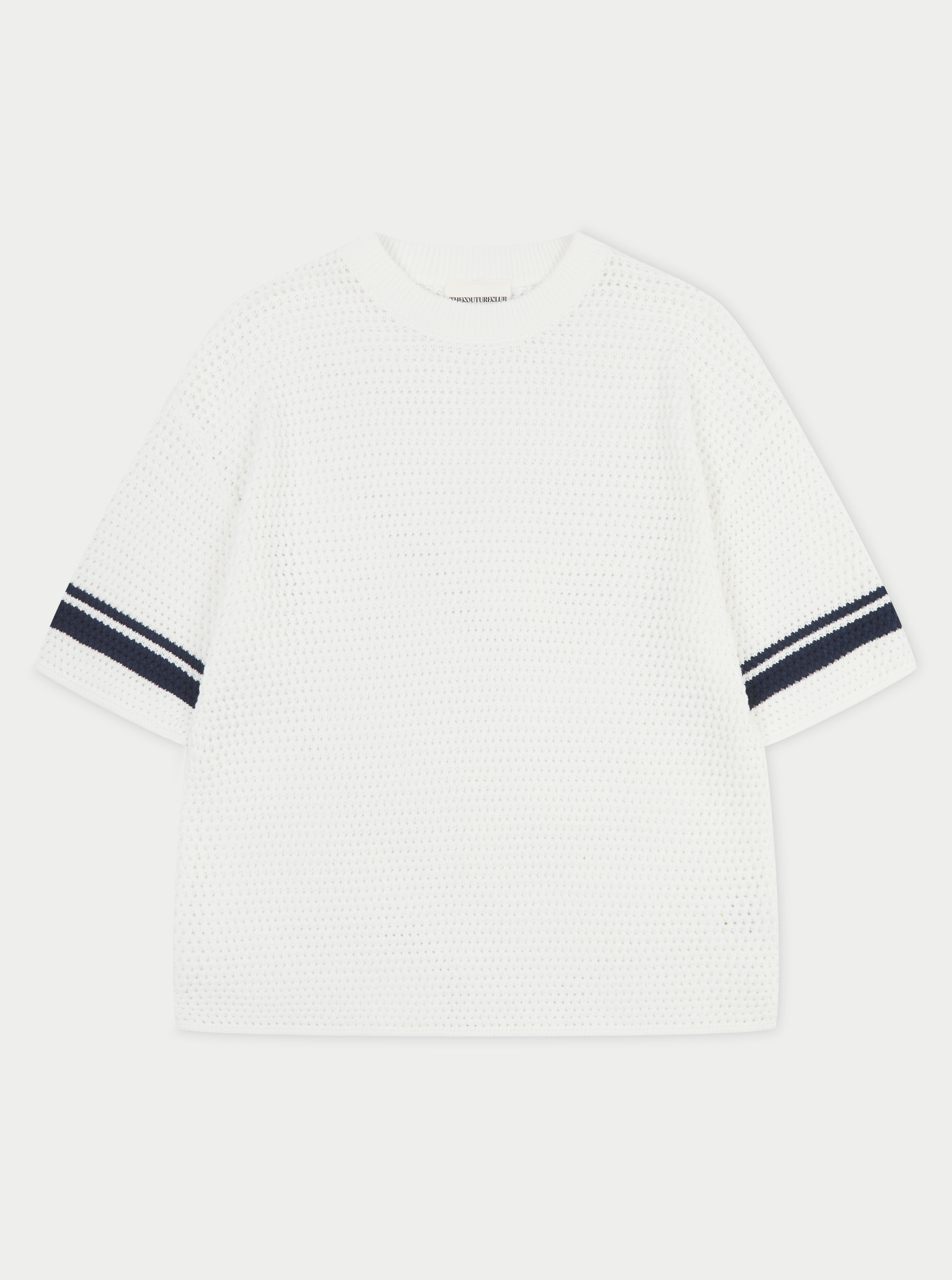 CROCHET KNITTED CONTRAST STRIPE T-SHIRT - WHITE – The Couture Club
