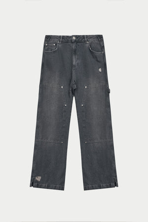DENIM RIVET DETAIL CARPENTER JEANS - GREY WASH