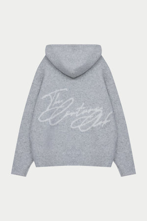SCRIPT LOGO GRAPHIC KNITTED HOODIE - GREY MARL