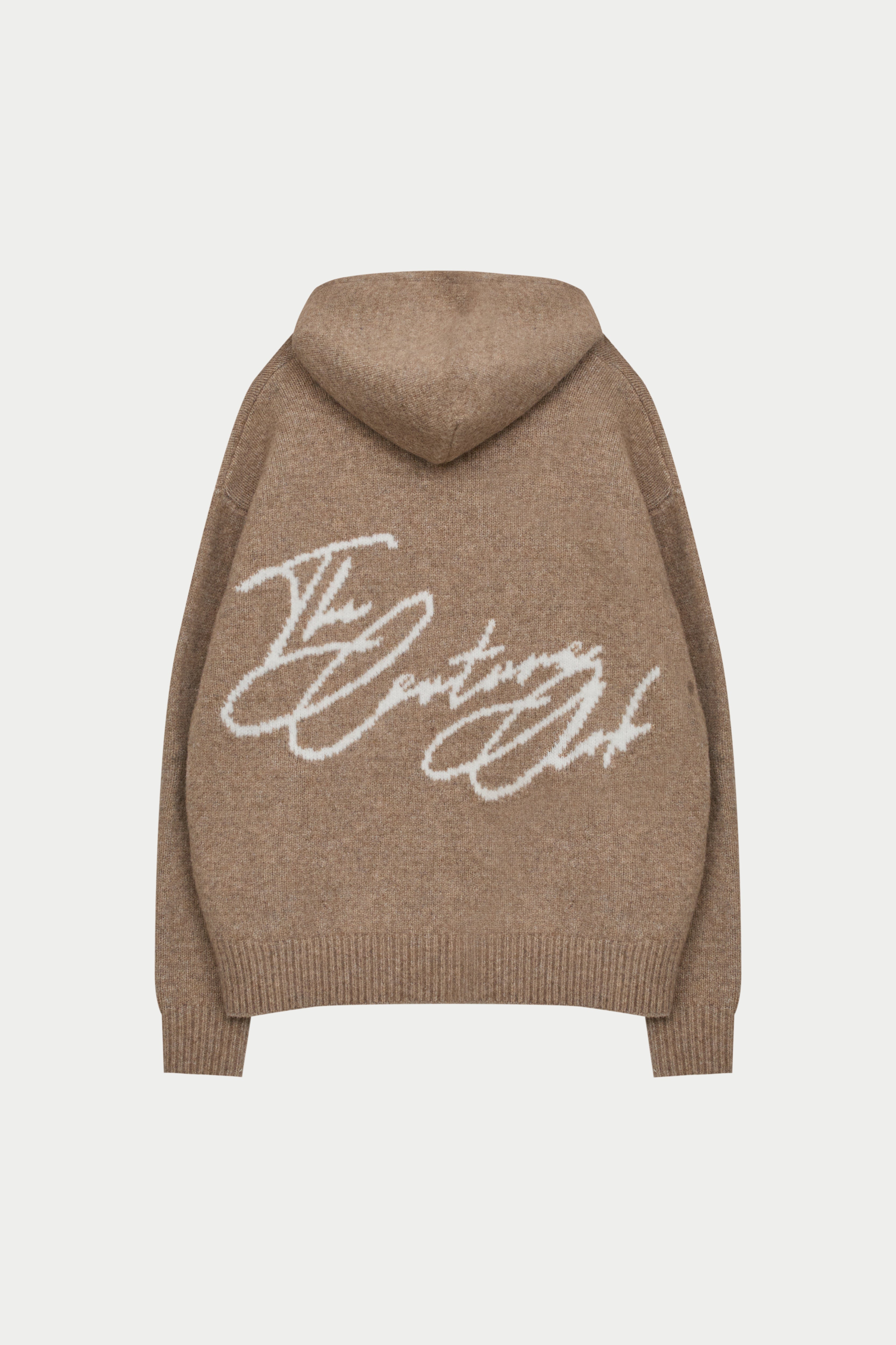 Script Logo Graphic Knitted Hoodie - Black