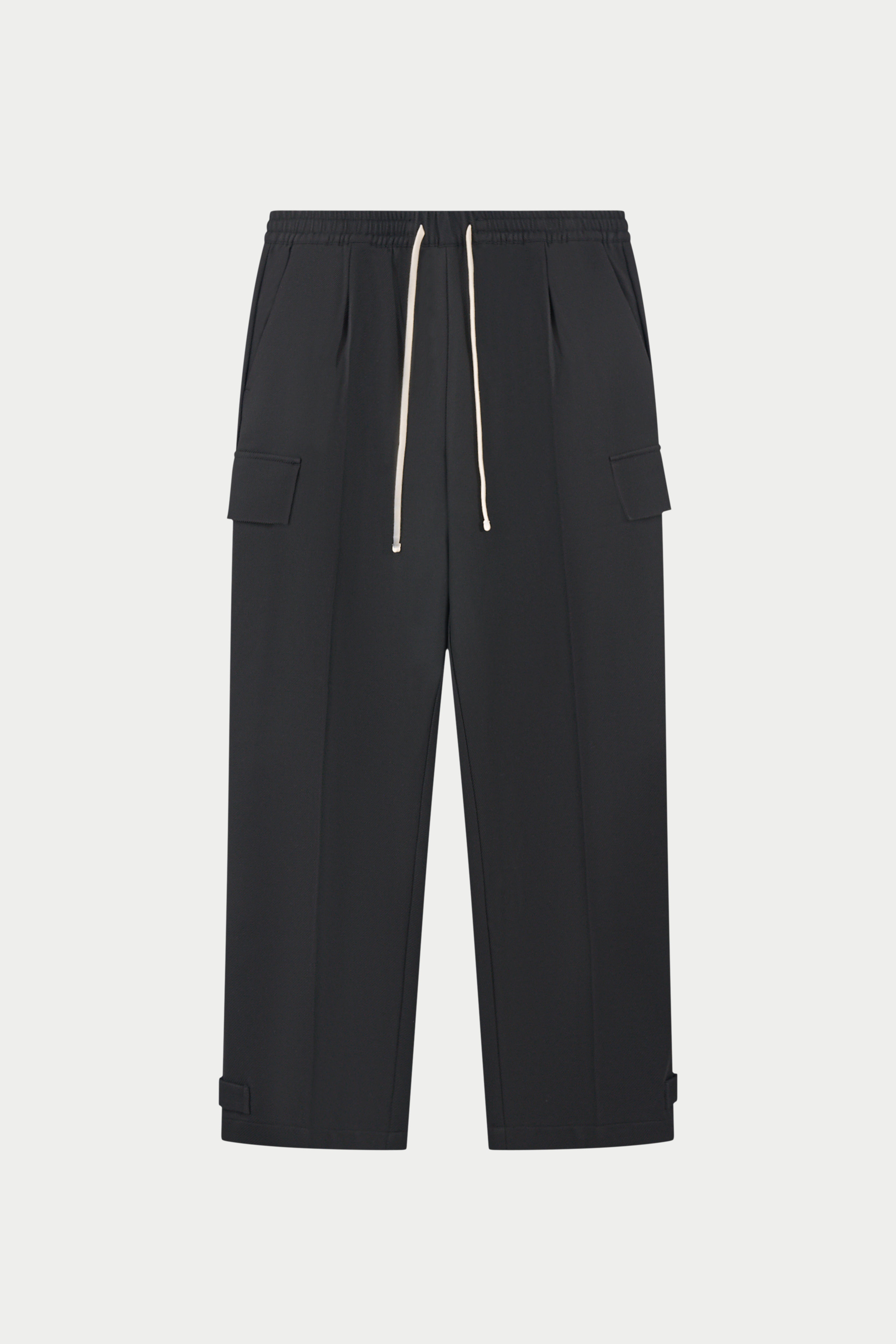 PLEATED WIDE LEG WOOL BLEND TROUSERS - BLACK