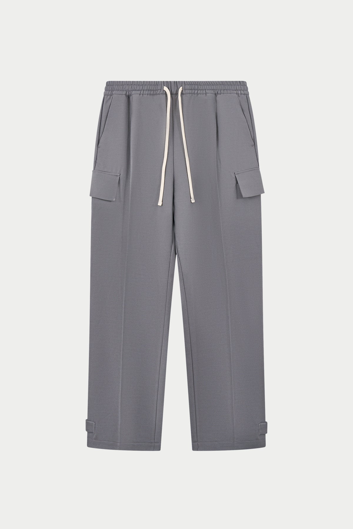 PLEATED WIDE LEG WOOL BLEND TROUSERS - GREY