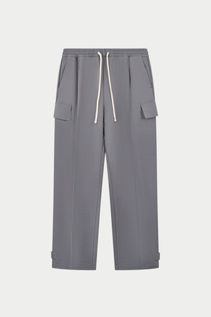 PLEATED WIDE LEG WOOL BLEND TROUSERS - GREY