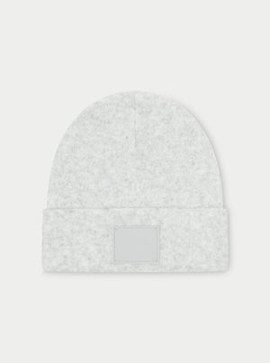 FLUFFY KNIT EMBLEM BEANIE - GREY MARL
