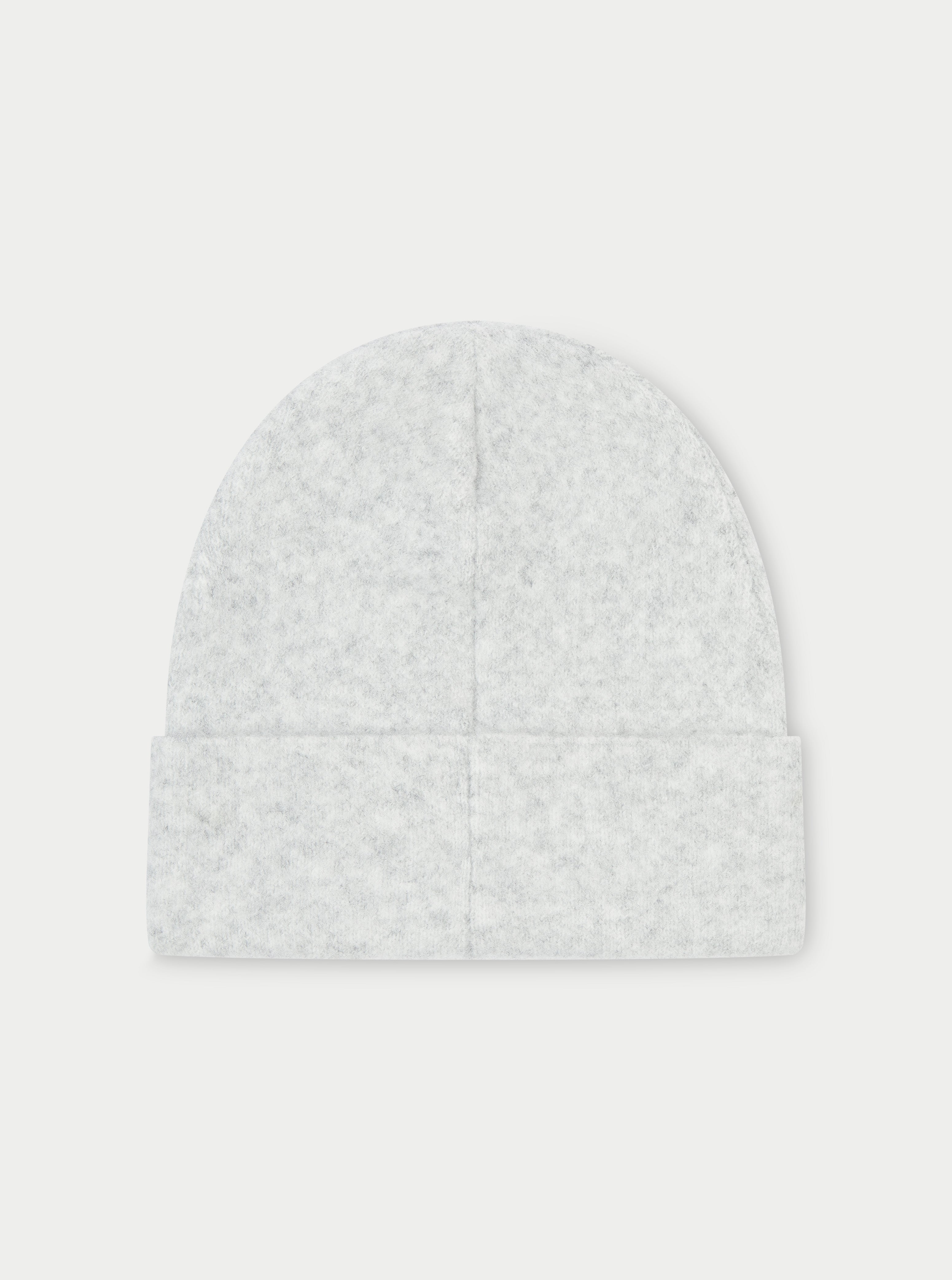 FLUFFY KNIT EMBLEM BEANIE - GREY MARL