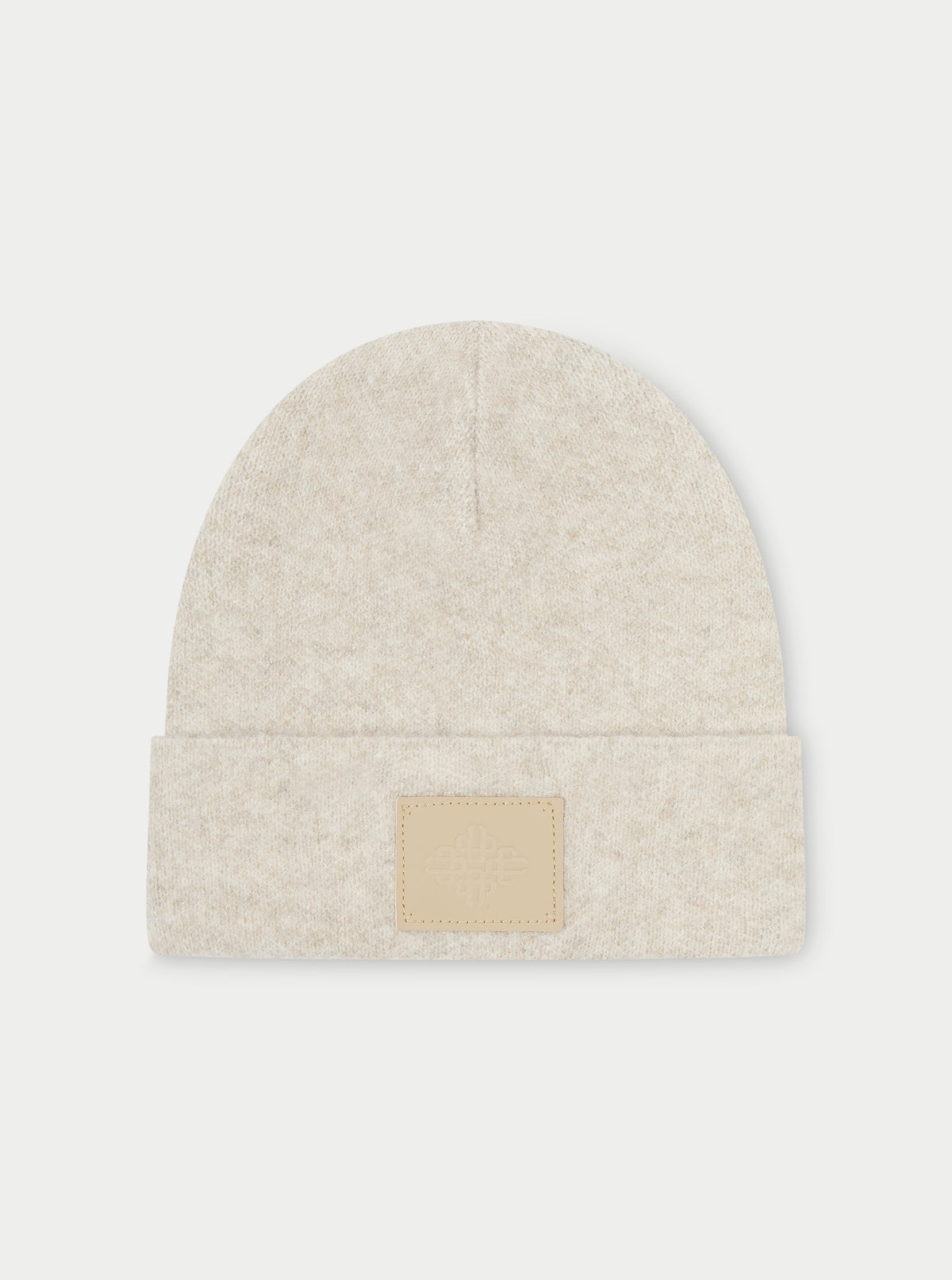 Fluffy Knit Emblem Beanie - Beige