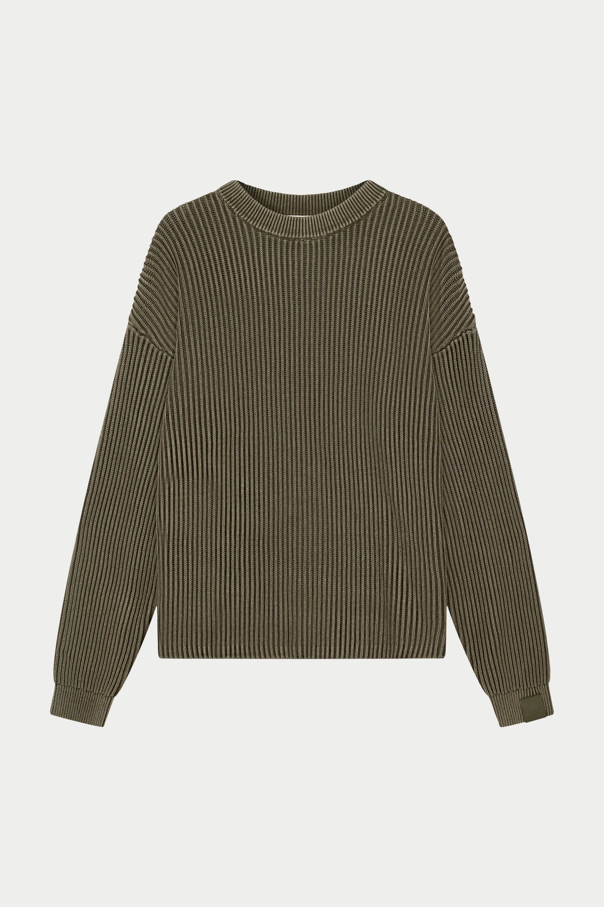 HEAVY WASHED RIBBED KNIT CREW - KHAKI