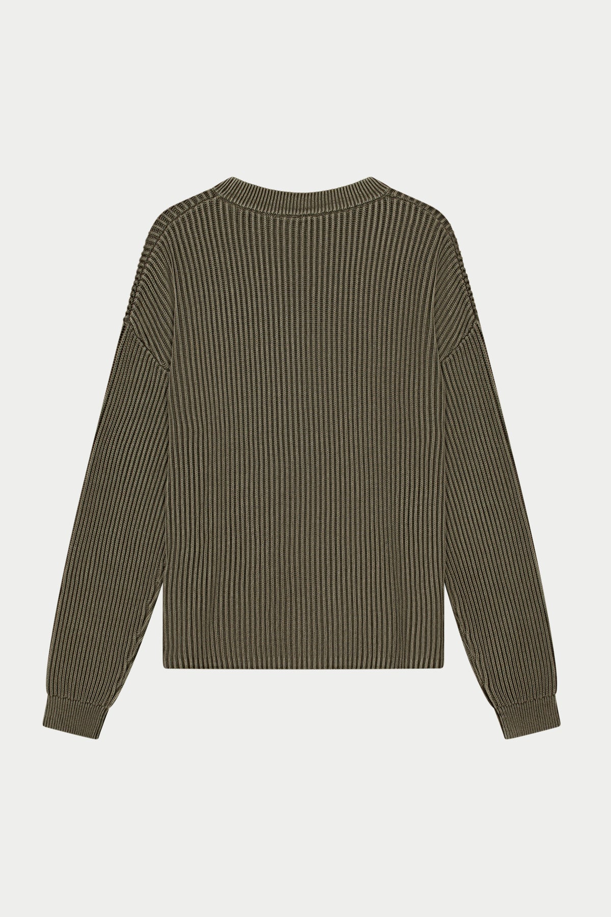 HEAVY WASHED RIBBED KNIT CREW - KHAKI