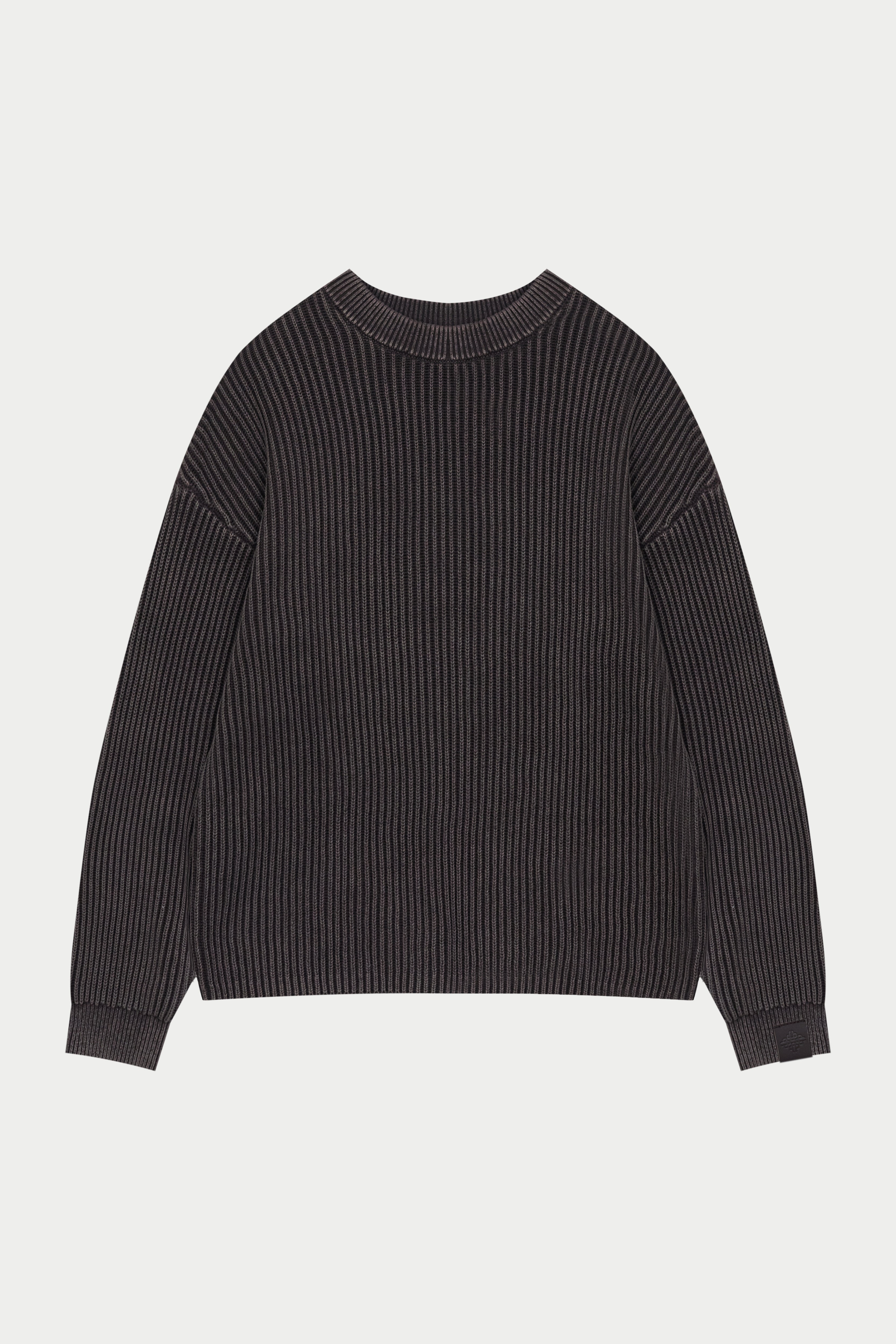 HEAVY WASHED RIBBED KNIT CREW - BROWN