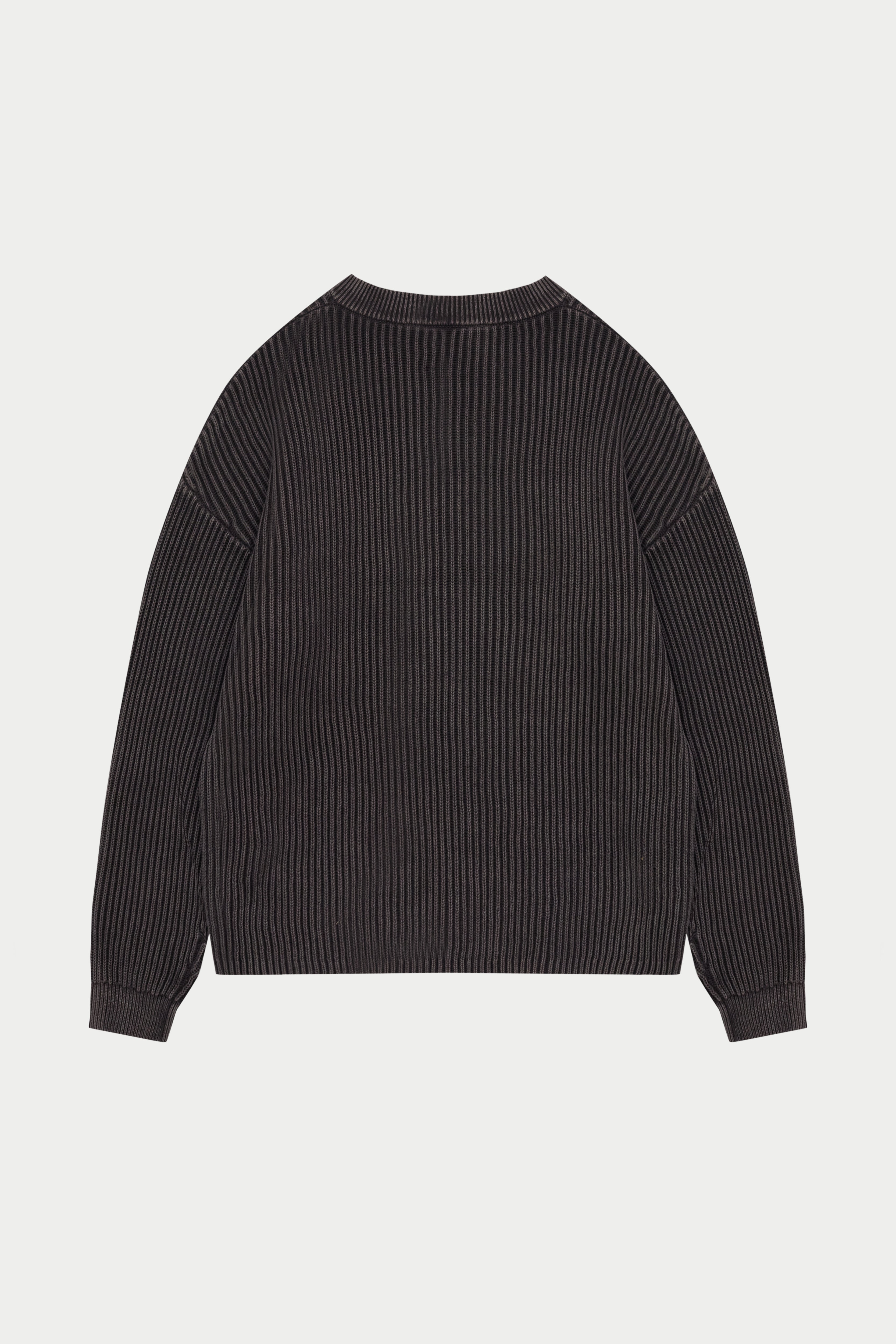 HEAVY WASHED RIBBED KNIT CREW - BROWN