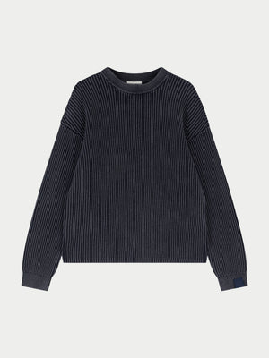 HEAVY WASHED RIBBED KNIT CREW - PETROL