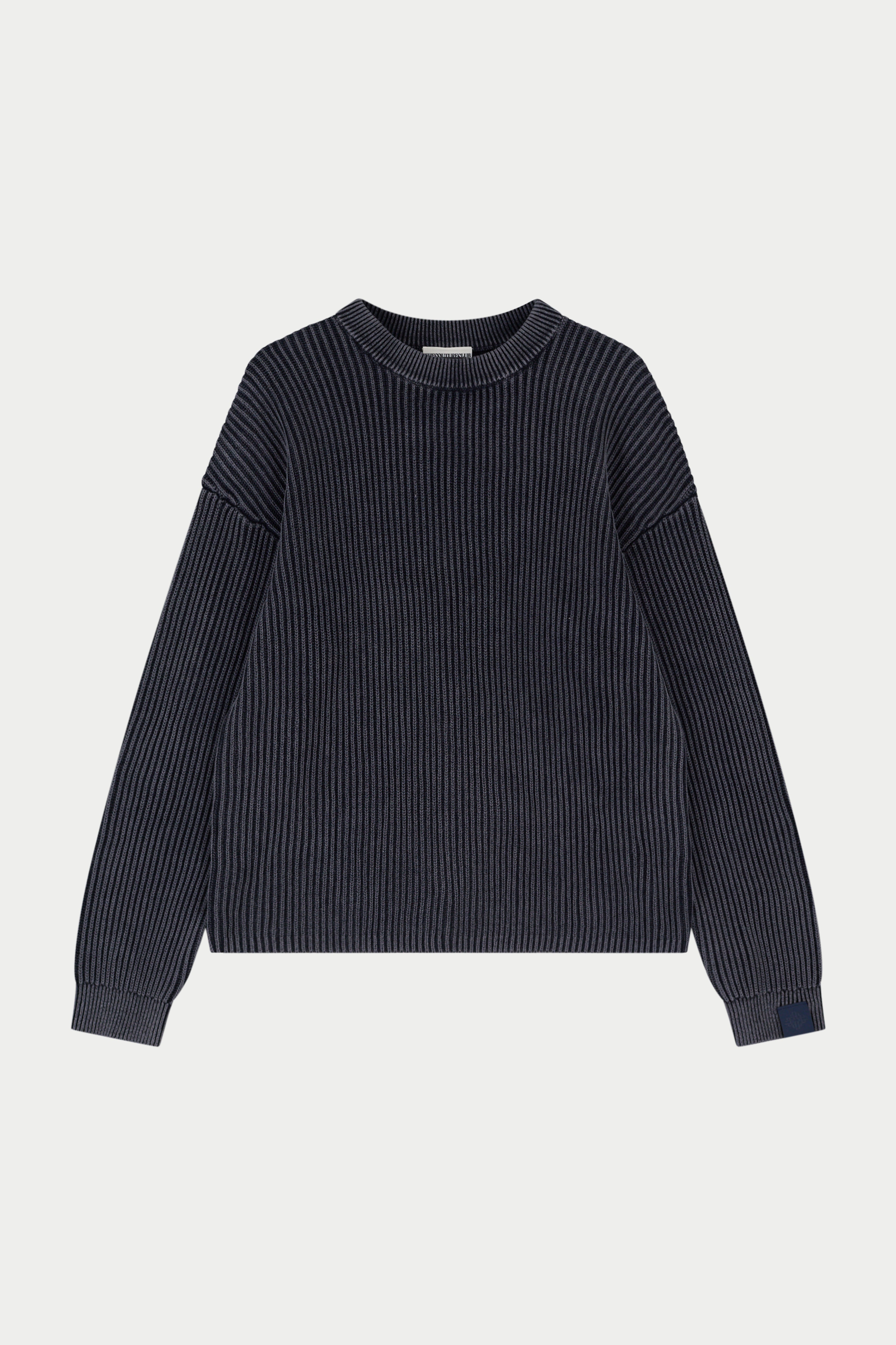 HEAVY WASHED RIBBED KNIT CREW - PETROL