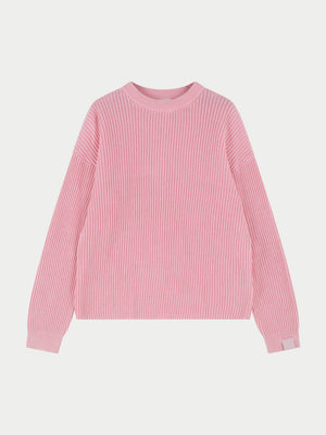 HEAVY WASHED RIBBED KNIT CREW - PINK
