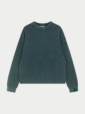 HEAVY WASHED RIBBED KNIT CREW - TEAL