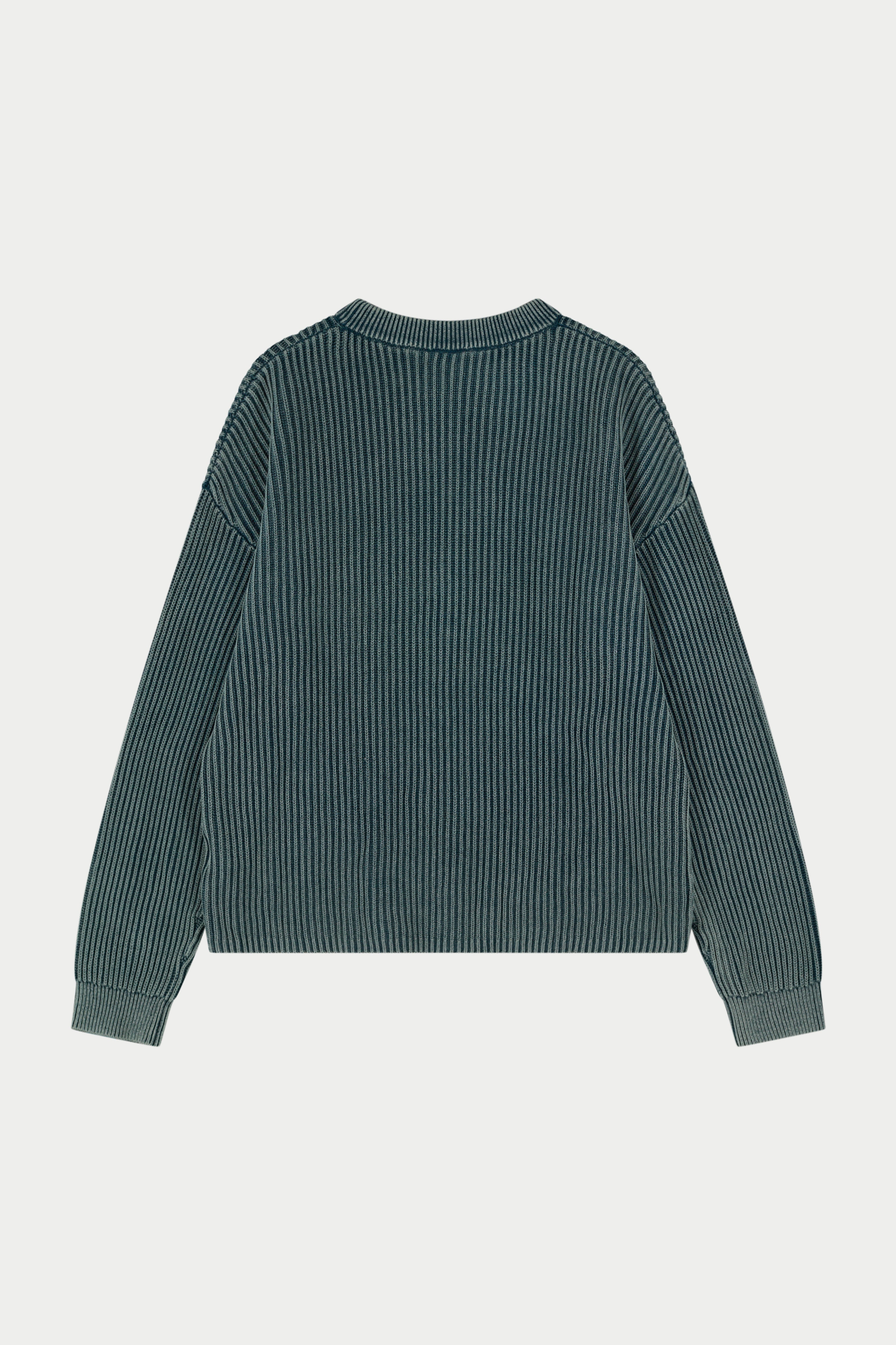 HEAVY WASHED RIBBED KNIT CREW - TEAL