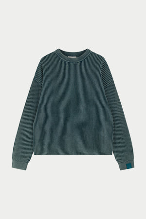 HEAVY WASHED RIBBED KNIT CREW - TEAL