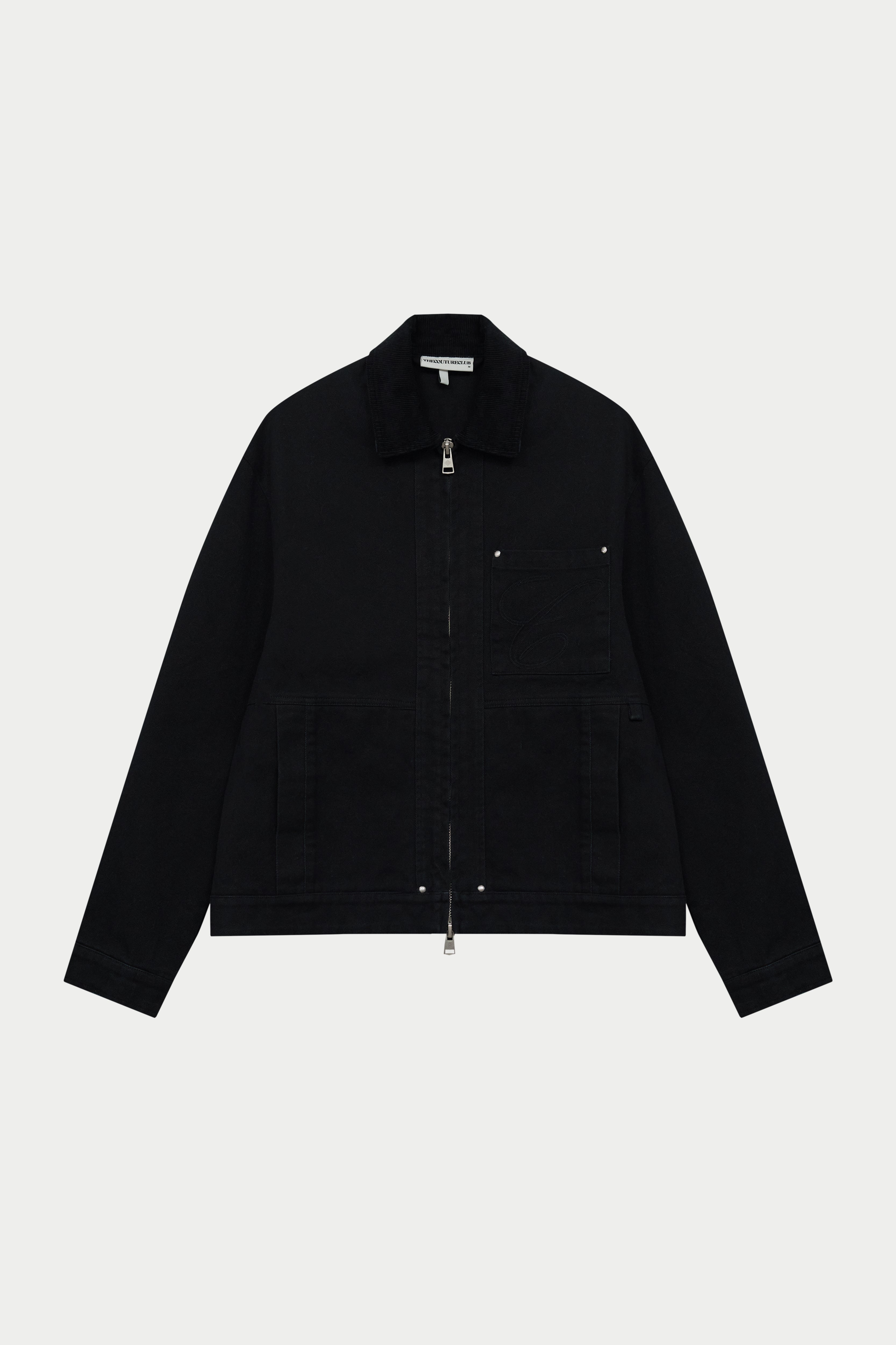 TWILL CONTRAST COLLAR JACKET - WASHED BLACK