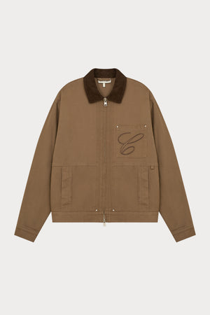 TWILL CONTRAST COLLAR JACKET - WASHED BROWN