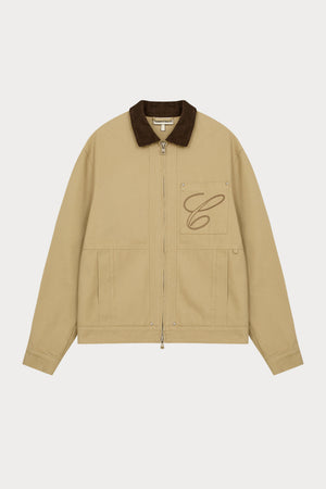 TWILL CONTRAST COLLAR JACKET - BEIGE