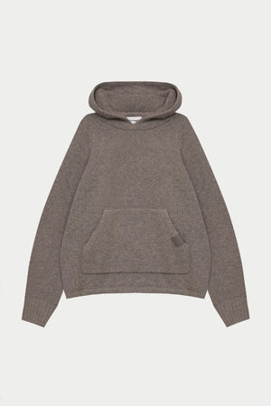BOUCLE KNIT HOODIE - BROWN