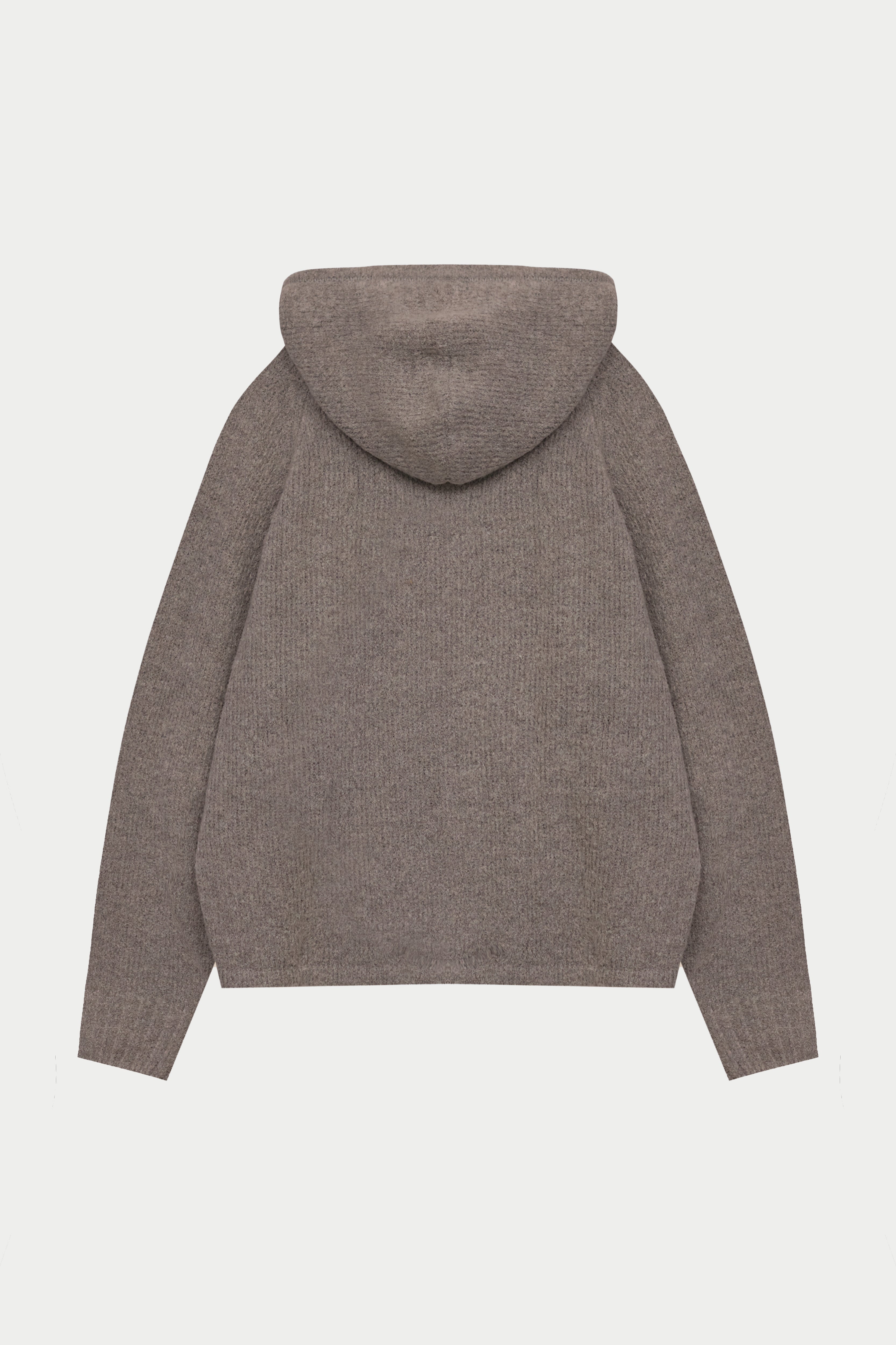 BOUCLE KNIT HOODIE - BROWN