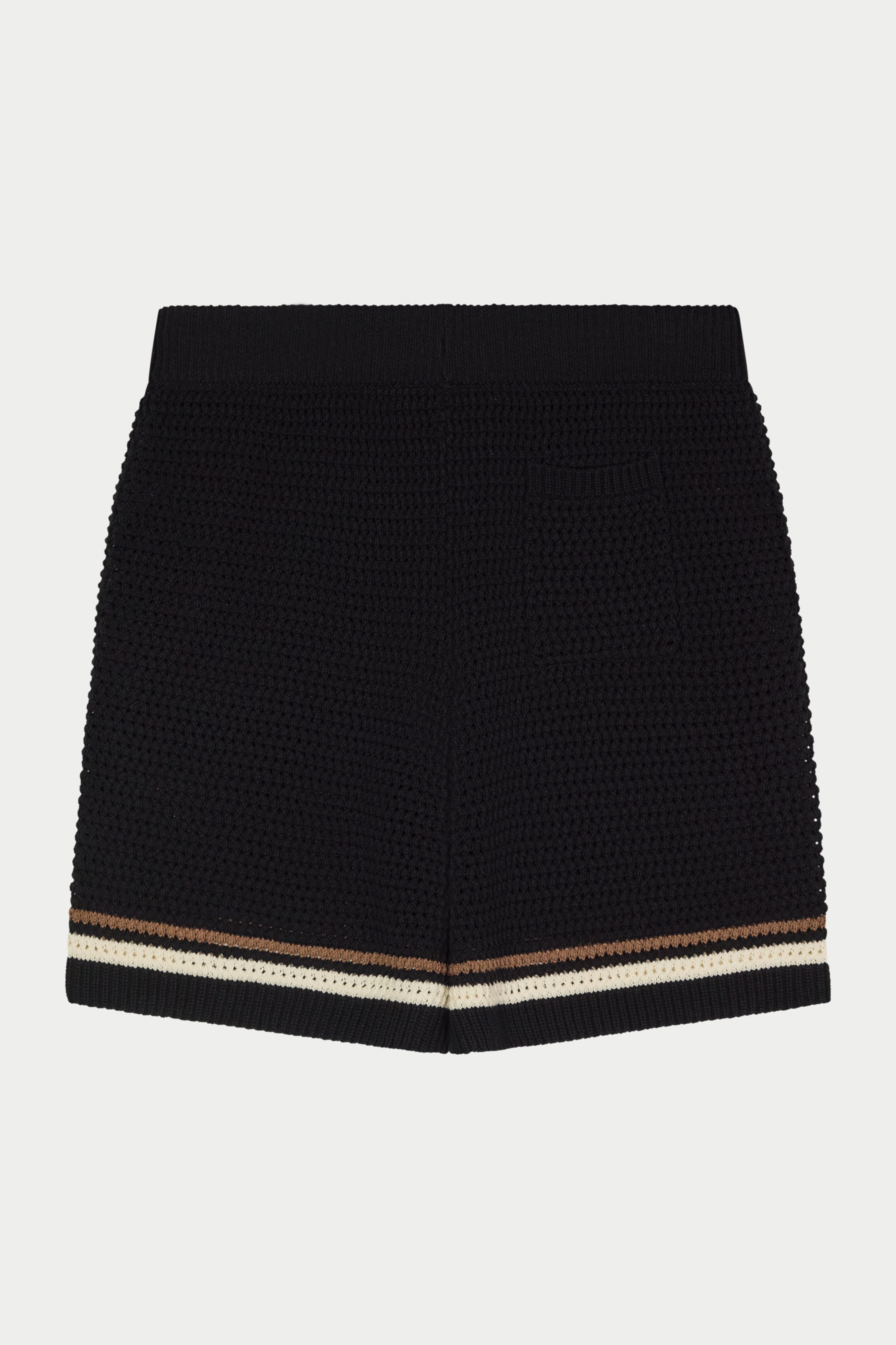 CROCHET KNITTED STRIPE SHORTS - BLACK