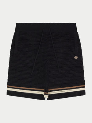 CROCHET KNITTED STRIPE SHORTS - BLACK